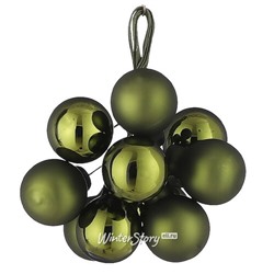 Гроздь стеклянных шаров на проволоке 2 см оливковый mix, 10 шт (Christmas Deluxe)