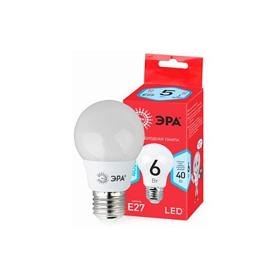 Лампа светодиодная "ЭРА" RED LINE LED A55-6W-840-E27 R,  груша, 6Вт  (нейтральный свет)