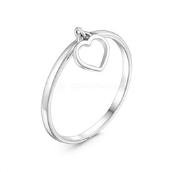 Кольцо женское из серебра родированное - Сердце 925 пробы К017