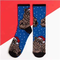 Носки новогодние мужские KAFTAN "Медведь" размер 41-44 (27-29 см), цвет синий