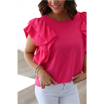 Rose Red Ruffled Sleeve Swiss Dot Blouse