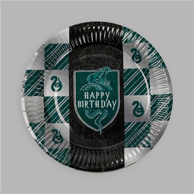 Тарелка бумажная Happy Birthday, цвет зеленый, набор 6 шт, 18 см