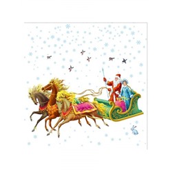 Наклейка на листе объемная, силиконовая 33*33см "Дед Мороз в санях" (НУ-4985)