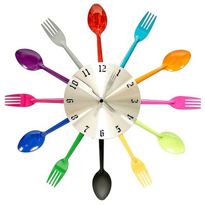 Часы "Ложки и вилки" цветные настенные кухонные