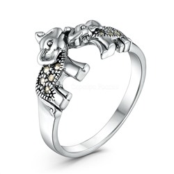 Кольцо из чернёного серебра с марказитами - Слоны