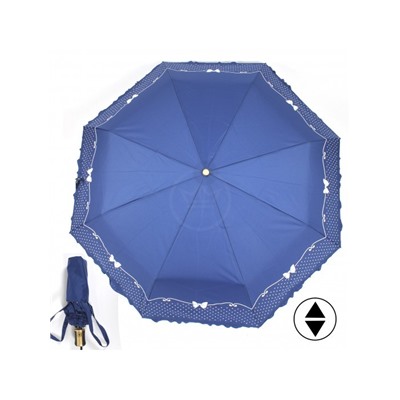 Зонт женский ТриСлона-118/L 3818G,  R=58см,  суперавт;  8спиц,  3слож,  однотонный с оборкой  (бантики),  синий 228696