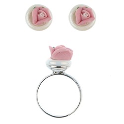 UH072-02 Комплект Роза (кольцо и серьги), цвет бело-розовый