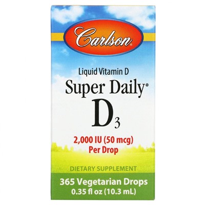 Carlson Labs, Super Daily D3, витамин D3, 50 мкг (2000 МЕ), 10,3 мл (0,35 жидк. унций)