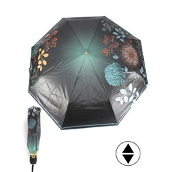 Зонт женский ТриСлона-L 3851C,  R=58см,  суперавт;  8спиц,  3слож,  набивной панорамный "Эпонж",  черный/зеленый 259940