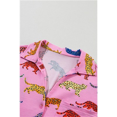 Pink Cheetah Print Shirt and Pants Pajama Set