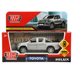 Машина металл TOYOTA HILUX 12 см, двери, инерц, серебристый, кор. Технопарк в кор.2*36шт