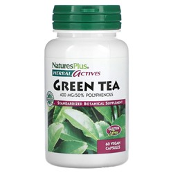 NaturesPlus, Herbal Actives, зеленый чай, 400 мг, 60 веганских капсул