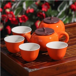 УЦЕНКА Набор для чайной церемонии керамический «Оранж», 6 предметов: 4 пиалы 30 мл, чайник 150 мл, чахай 210 мл, цвет оранжевый