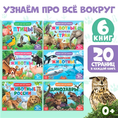 Обучающие книжки набор 6 шт. «Узнаём про всё вокруг», 108 животных и птиц