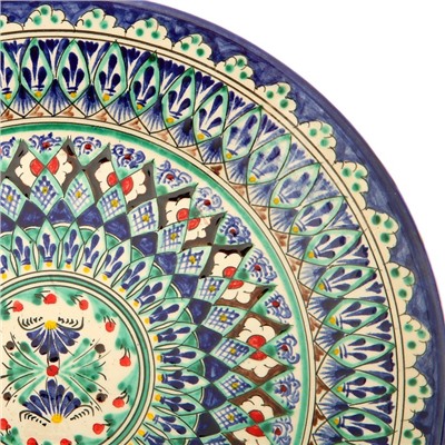 Тарелка Риштанская Керамика "Узоры",  27 см, синяя микс