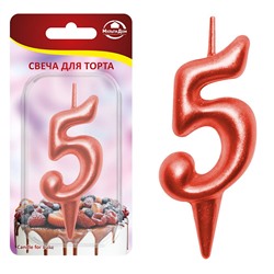 Свеча для торта "Овал" цифра 5 (красный), 8х4х1,2 см. NEW