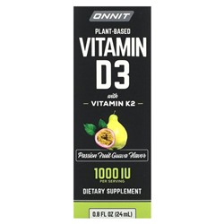 Onnit, Растительный витамин D3 с витамином K2, гуава из маракуйи, 1000 МЕ, 24 мл (0,8 жидк. Унции)