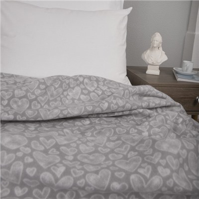 Плед флисовый «Акварельные сердечки», размер 150х200 см, цвет серый