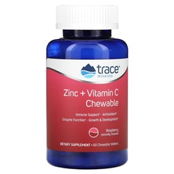 Trace Minerals ®, Жевательные таблетки с цинком и витамином C, малина, 60 жевательных вафель