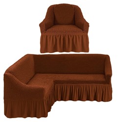 Чехол на угловой диван и одно кресло коричневый