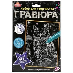 Гравюра 18*24 см сова. серебряная МУЛЬТИ АРТ в кор.120шт