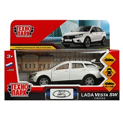 Машина металл LADA VESTA SW CROSS 12 см, двери, багаж, инерц, белый, кор. Технопарк в кор.2*36шт