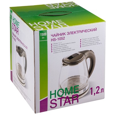 Чайник Homestar HS-1052 (1,2 л.) стекло, пластик черный