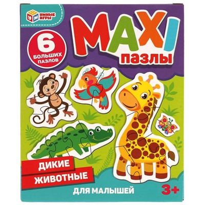MAXI-пазлы "Дикие животные" (ш/к02160, 322642, "Умные игры") 6 крупных пазлов
