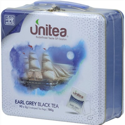 UNITEA. Earl Grey Black Tea 180 гр. жест.банка, 90 пак.