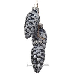 Стеклянная елочная игрушка гроздь Еловые Шишки 14 см синий бархат, подвеска (Kaemingk)