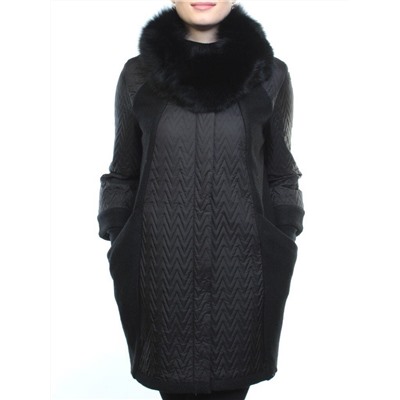 A16002 BLACK Пальто демисезонное женское (синтепон 100 гр., натуральный мех лисицы)