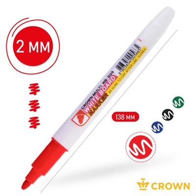 Маркер для белых досок 2.0 мм, Crown Multi Board Slim, пулевидный, красный