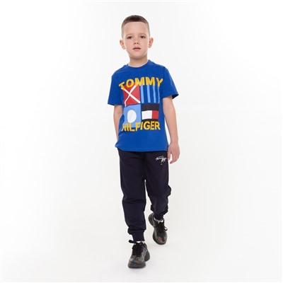 Комплект для мальчика (футболка, брюки), цвет синий/тёмно-синий МИКС, рост 104-110 см