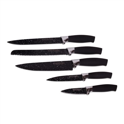 Набор ножей 6 предметов Kamille KM-5132B из нержавеющей стали с подставкой черный мрамор оптом
