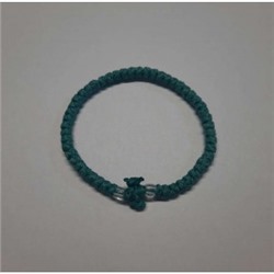 Бирюзовый комбоскини (вязаный браслет) с двумя прозрачными бусинами бусинами, Афон