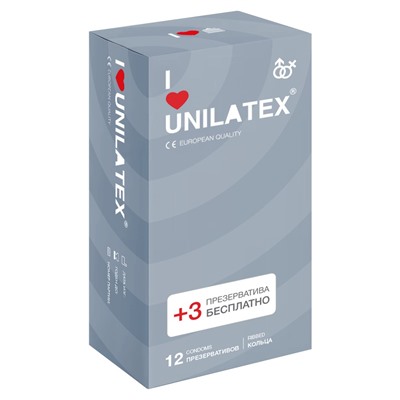 Презервативы Unilatex Ribbed 12+3 шт в подарок 3021Un