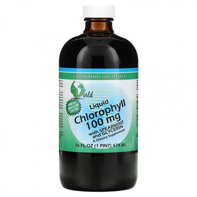 World Organic, жидкий хлорофилл с мятой и глицерином, 100 мг, 474 мл (16 жидк. унций)