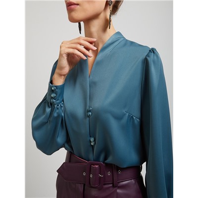 Блуза с вырезом сине-зеленая  OD-735-8