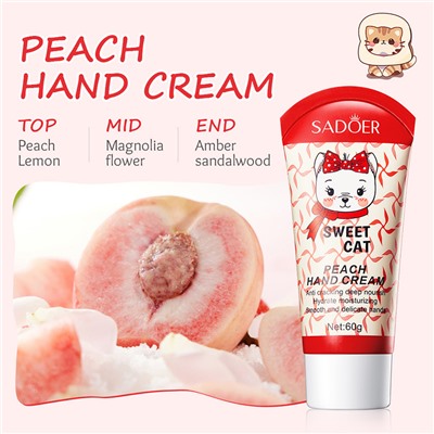 Крем для рук с экстрактом персика SADOER Sweet Cat Peach Hand Cream, 60 гр