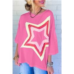 Bonbon Colorblock Star Patched Half Sleeve Oversized Tee