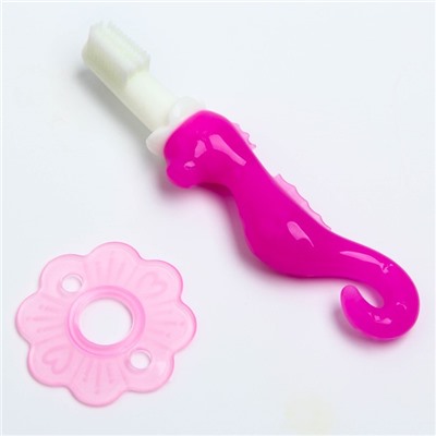 Детская зубная щетка-массажер, «Морской конёк», силиконовая, с ограничителем, от 3 мес., цвет МИКС