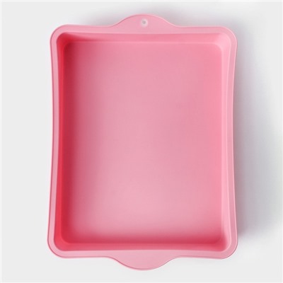Форма для выпечки с ручками Доляна «Прямоугольник», силикон, 30×22 см, цвет розовый