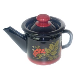 Чайник заварочный 1 л декор красно-чёрный с пластм. кнопкой С2707.38