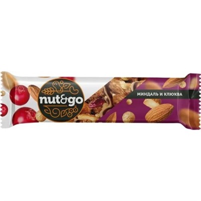 Батончик Nut&Go Миндаль и клюква 36 г/КДВ (заказ по 2 шт)