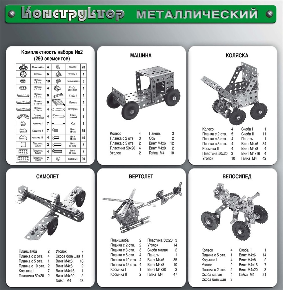 Конструктор металлический для уроков труда №2 (290 дет.) купить, отзывы,  фото, доставка - Клуб Шопоголиков 